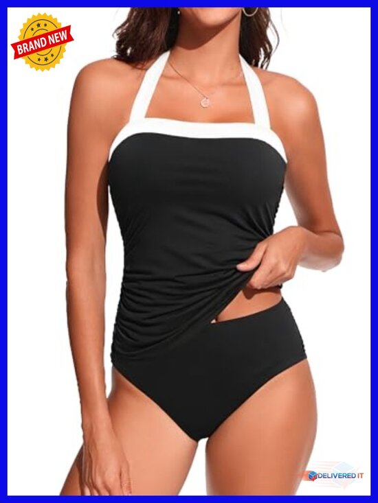 Other - Two Piece Tankini Swimsuit Tummy Control Halter Swimwear High Waisted Bottom